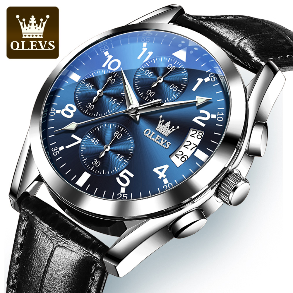 Luxury Watch Magazine - OLEVS 2878 高級メンズ腕時計 防水夜光クォーツ腕時計 レザー日付表示スポーツトップブランド男性用腕時計 メンズウォッチ