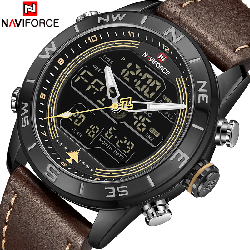 Luxury Watch Magazine - Naviforce-クォーツスポーツウォッチ,本革,耐水性,led,男性用