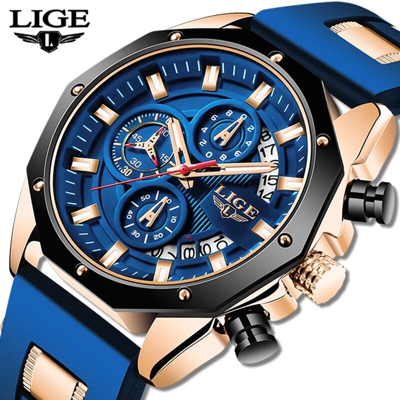 Luxury Watch Magazine - Ligeファッション男性時計トップブランド高級シリコンスポーツウォッチ男性クォーツデート時計防水腕時計クロノグラフ男性