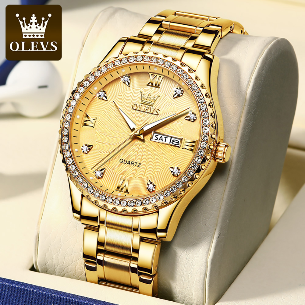 Luxury Watch Magazine - OLEVS 5565 高級ブランドクォーツ時計男性用防水ダイヤモンドベゼル週表示クラシックビジネスメンズドレス腕時計