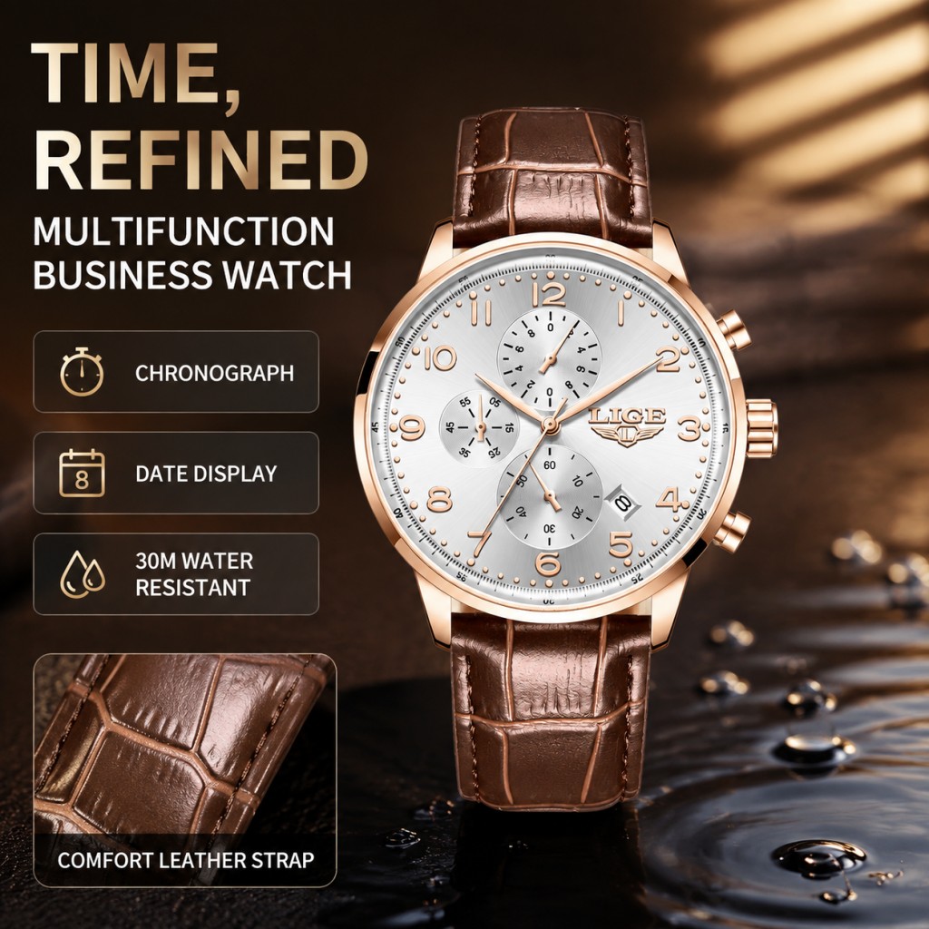 Luxury Watch Top 10 - LIGE 新しいメンズ腕時計 ファッショントップブランド 高級レザーウォッチ メンズ カジュアル