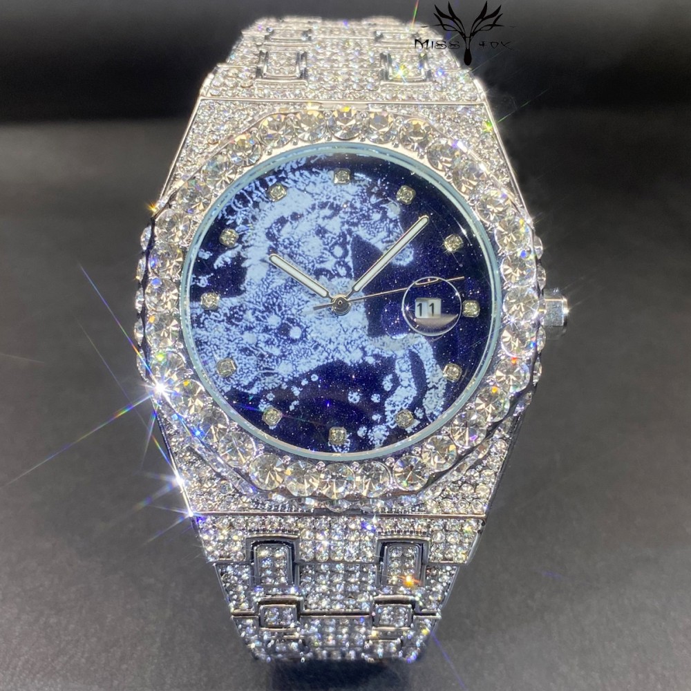 Luxury Watch Iceberg - 2026年ヒップホップメンズクォーツ腕時計MISSFOX自動日付表示アイスアウト腕時計ファッションダイヤモンドジュエリー馬年メンズウォッチ