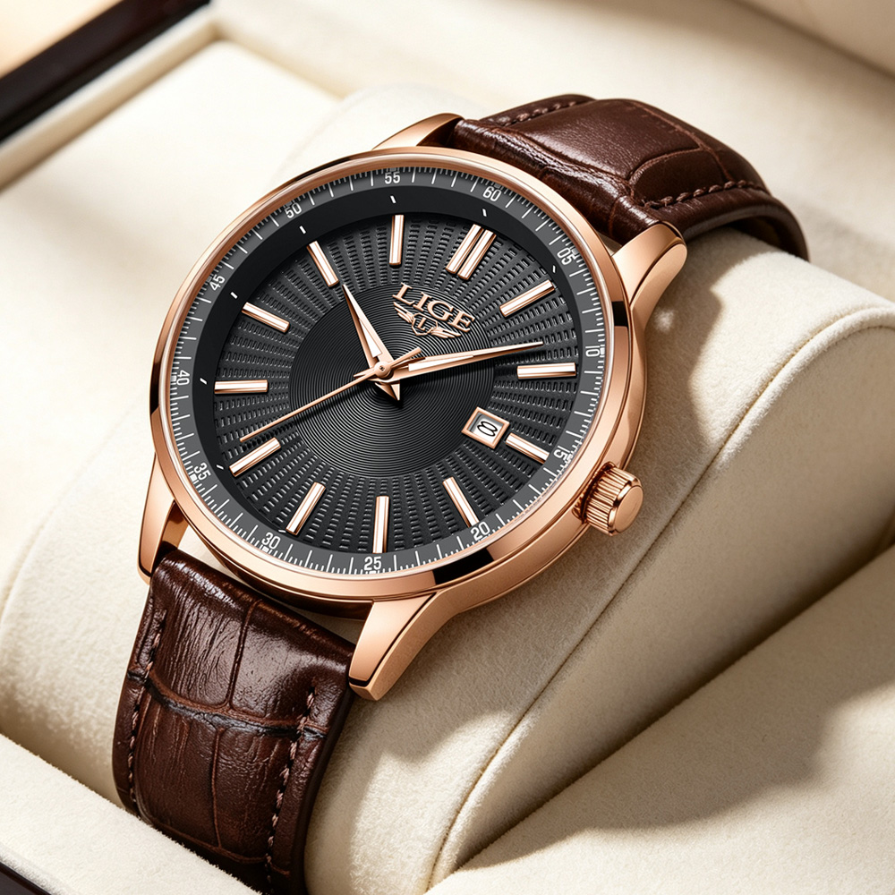 Luxury Watch Top 10 - LIGEトップブランド高級メンズ腕時計 ビジネスレザー クォーツ腕時計 防水 夜光 自動日付表示