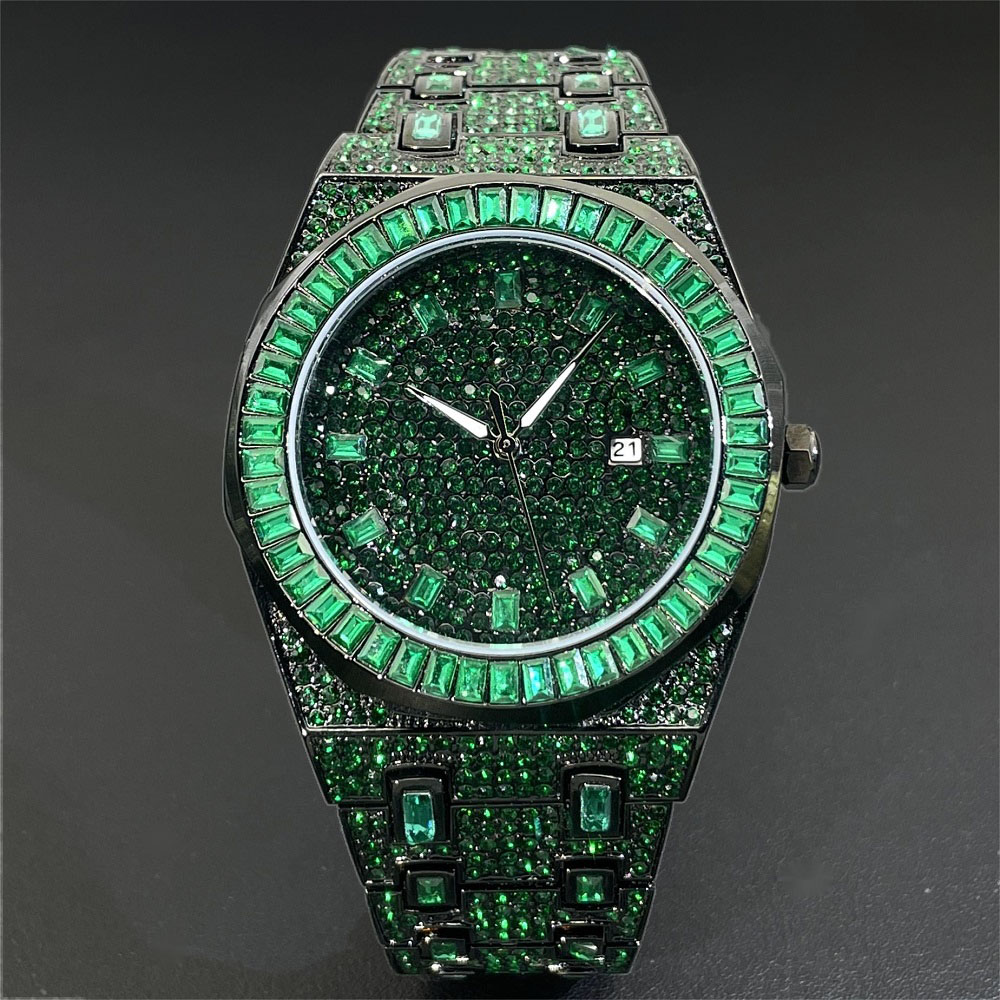 Luxury Watch Iceberg - メンズクォーツ時計,グリーンダイヤモンド,自動日付時計,正方形,腕時計,ファッション,ドレス,aaa,2024