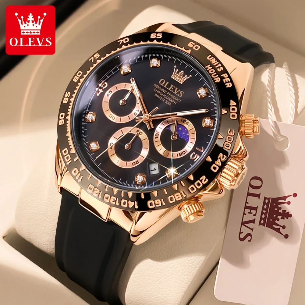 Luxury Watch Magazine - OLEVS 2875 メンズ腕時計 クロノグラフ 24時間表示 ムーンフェイズ