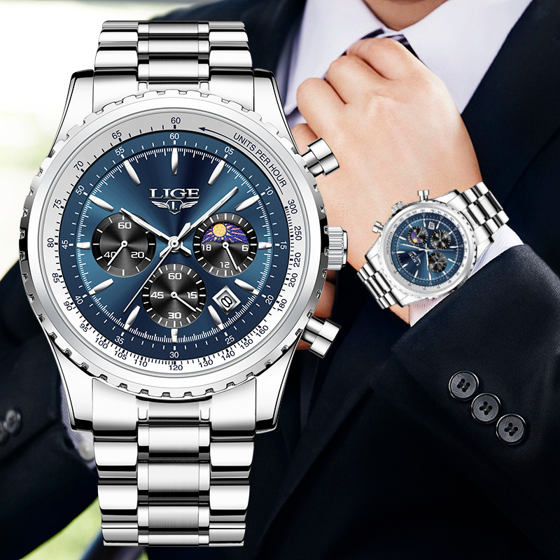 Lige-メンズラグジュアリークォーツ時計、月のフェーズ、ス - Luxury Watch Magazine のレビューと価格
