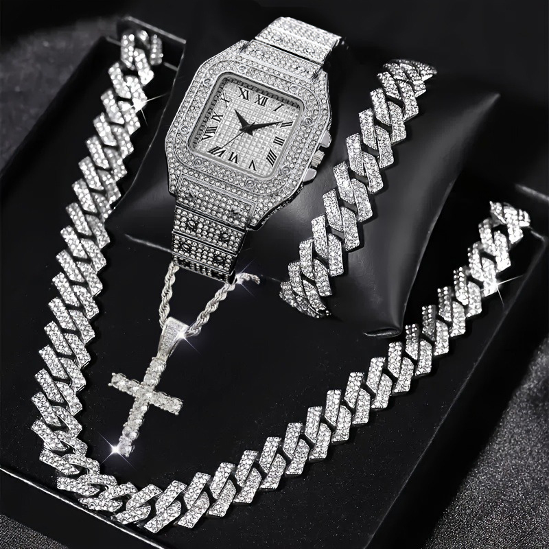 4点セット ファッション アイスアウト スクエア メンズウォ - Luxury Watch Iceberg のレビューと価格